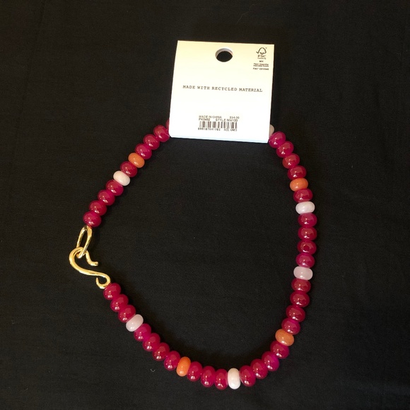 Madewell Semiprecious Chunky Beaded Choker Necklace Pink Brass NWT - Picture 3 of 4